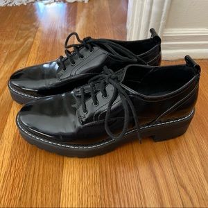 Zara patent tie loafers size 38 black. Like new!